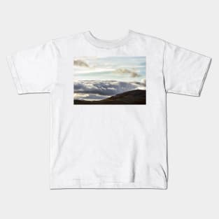 Evening cloudscape over Glenkilrie, Blacklunans, Scotland Kids T-Shirt